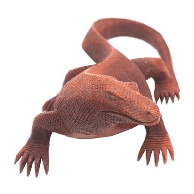 Alternate image for Hand Carved Suar Wood Komodo Dragon Statuette Fierce Defender