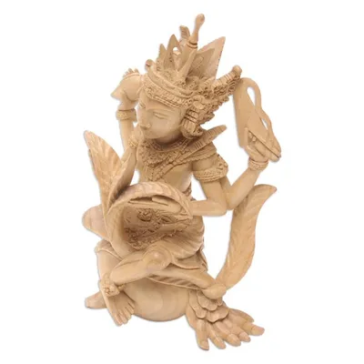 Alternate image for Hand-Carved Hindu Crocodile Wood Sculpture of Vishnu Vishnu Puja