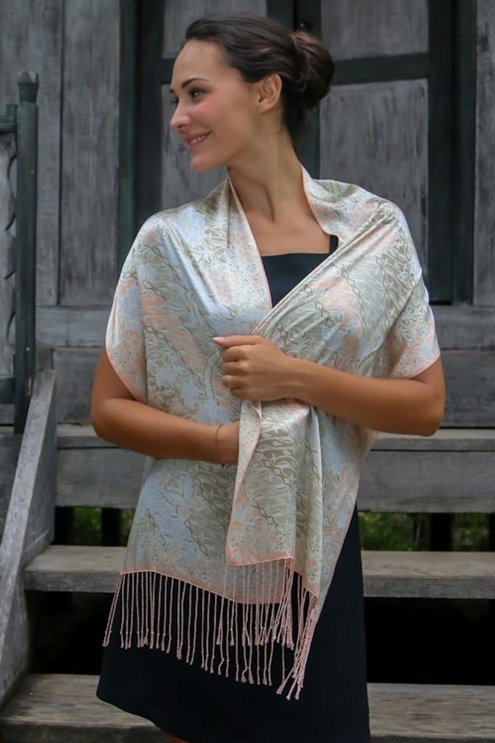 Batik Silk Scarf from Indonesia 'Feminine'