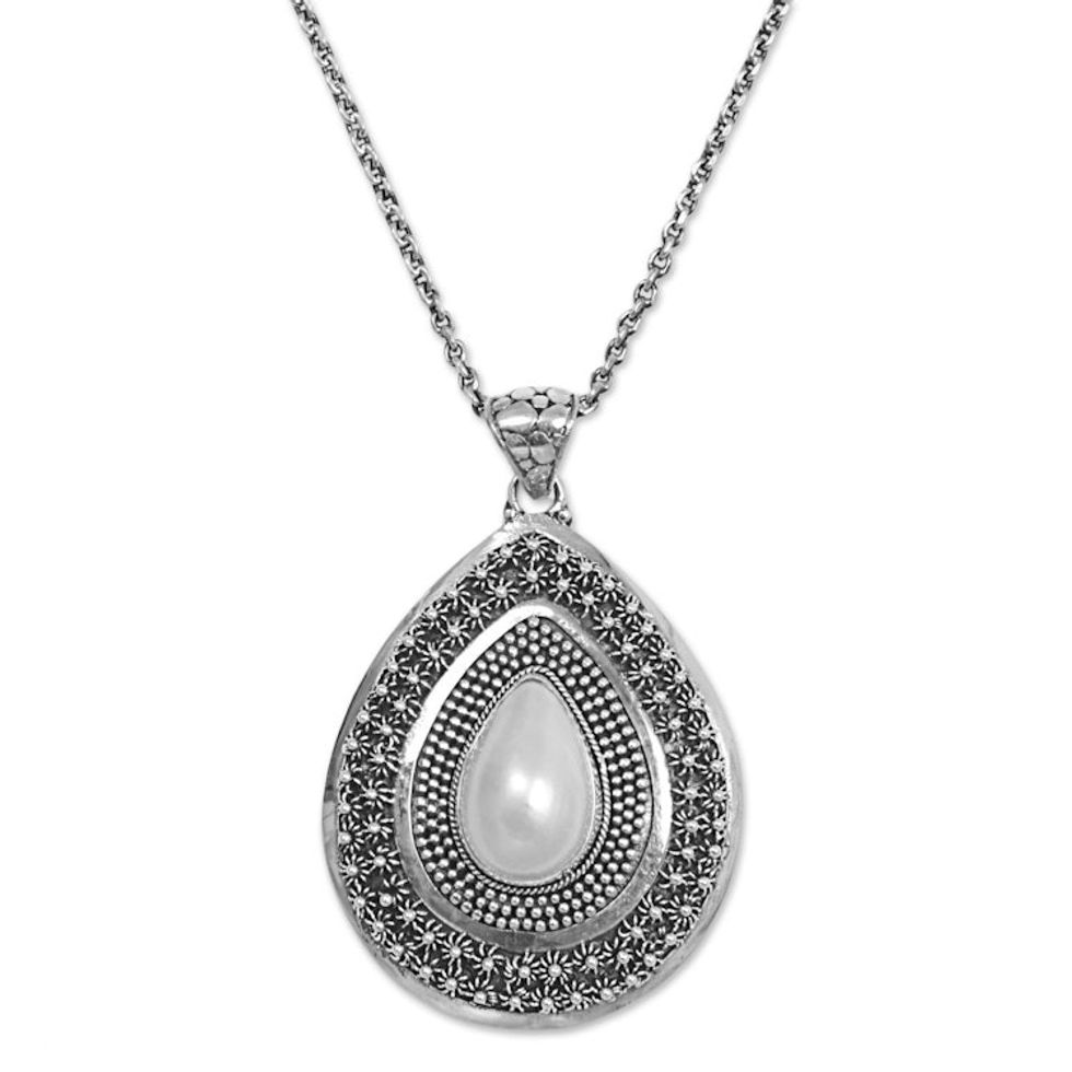 Artisan Crafted Sterling Silver and Cultured Pearl Necklace 'Pearl of Hope'