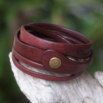 Alternate image for Artisan Crafted Red Leather Wrap Bracelet Crimson Whisper