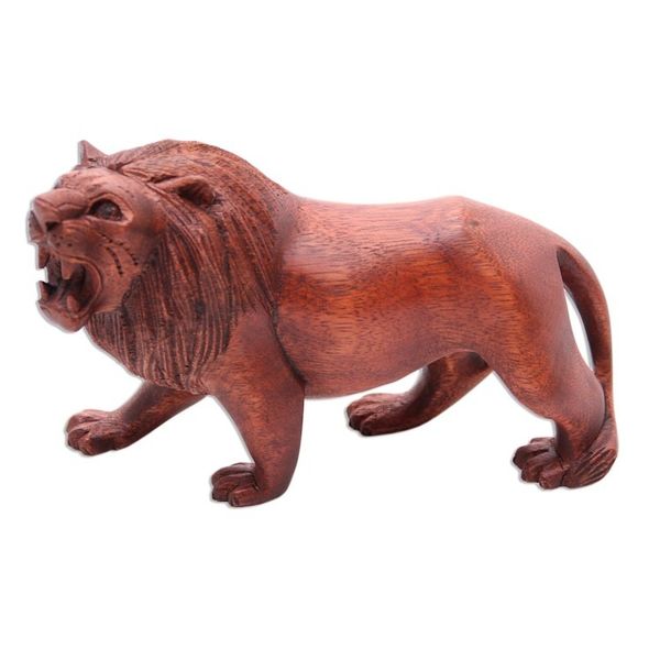 Alternate image for Fair Trade Hand Carved Lion Sculpture Menacing Lion
