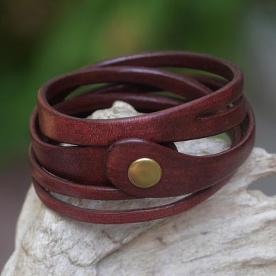 Alternate image for Artisan Crafted Red Leather Wrap Bracelet Crimson Whisper