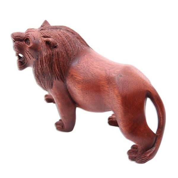 Alternate image for Fair Trade Hand Carved Lion Sculpture Menacing Lion
