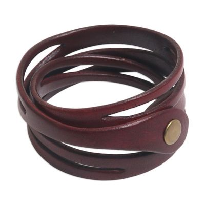 Alternate image for Artisan Crafted Red Leather Wrap Bracelet Crimson Whisper