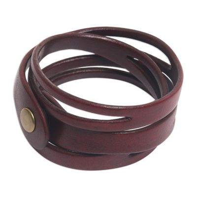 Alternate image for Artisan Crafted Red Leather Wrap Bracelet Crimson Whisper