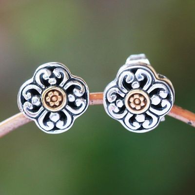 Alternate image for Floral 18k Gold Plated Sterling Silver Stud Earrings Curling Flower
