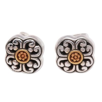 Alternate image for Floral 18k Gold Plated Sterling Silver Stud Earrings Curling Flower