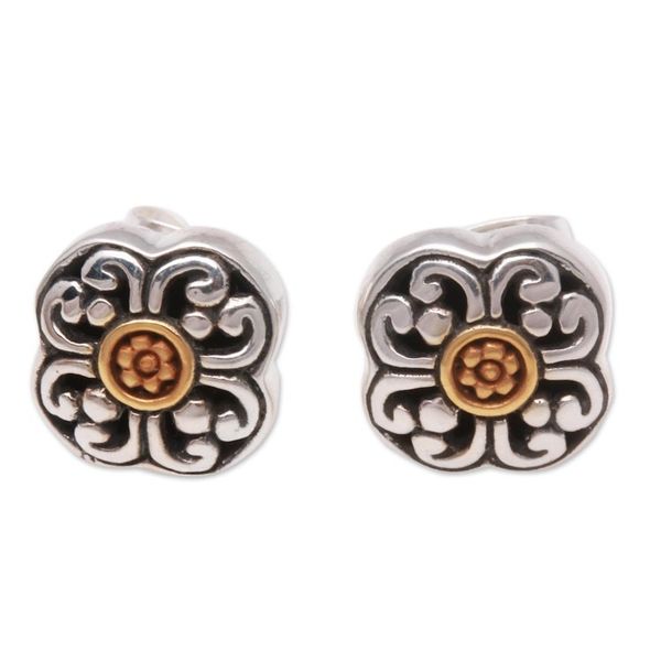 Alternate image for Floral 18k Gold Plated Sterling Silver Stud Earrings Curling Flower