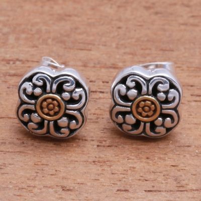 Alternate image for Floral 18k Gold Plated Sterling Silver Stud Earrings Curling Flower