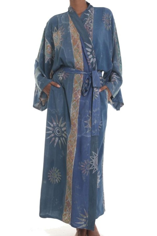 Alternate image for Womens Handcrafted Batik Robe Midnight in Blue