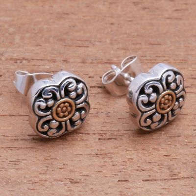 Alternate image for Floral 18k Gold Plated Sterling Silver Stud Earrings Curling Flower