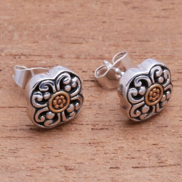 Alternate image for Floral 18k Gold Plated Sterling Silver Stud Earrings Curling Flower