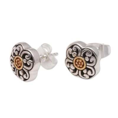 Alternate image for Floral 18k Gold Plated Sterling Silver Stud Earrings Curling Flower