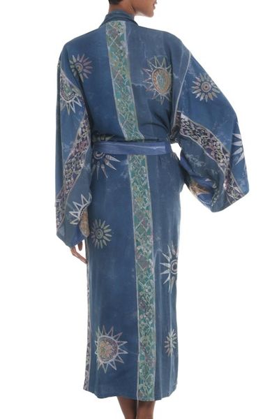Alternate image for Womens Handcrafted Batik Robe Midnight in Blue