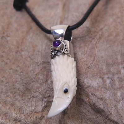 Alternate image for Mens Sterling Silver and Amethyst Bird Necklace Brave Eagle