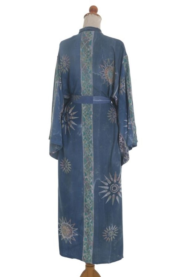Alternate image for Womens Handcrafted Batik Robe Midnight in Blue