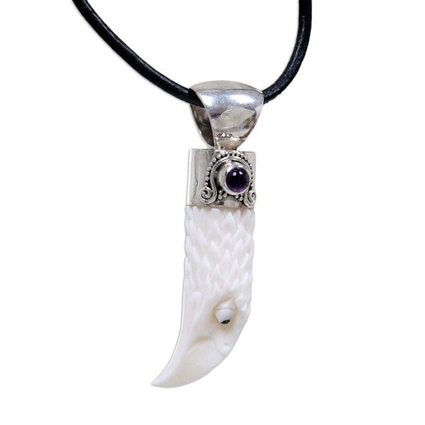 Alternate image for Mens Sterling Silver and Amethyst Bird Necklace Brave Eagle