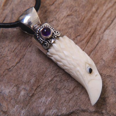 Alternate image for Mens Sterling Silver and Amethyst Bird Necklace Brave Eagle