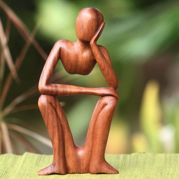 Alternate image for Handcrafted Modern Abstract Balinese Wood Sculpture Thinking of You