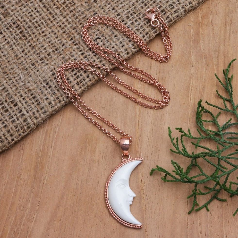 Rose Gold-Plated Crescent Moon Pendant Necklace 'Moonlit Winter'
