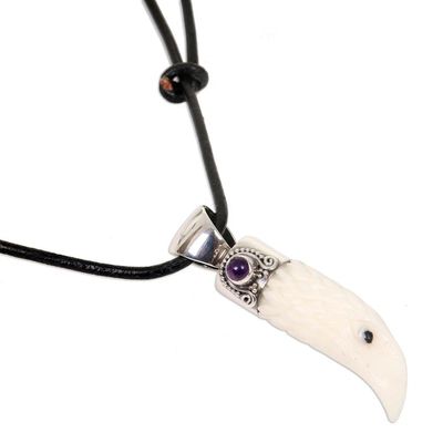 Alternate image for Mens Sterling Silver and Amethyst Bird Necklace Brave Eagle