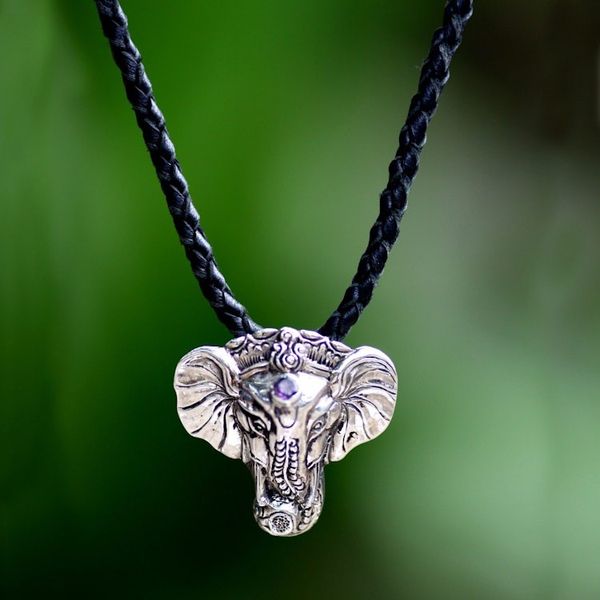 Alternate image for Mens Handmade Sterling Silver and Amethyst Necklace Wise Ganesha