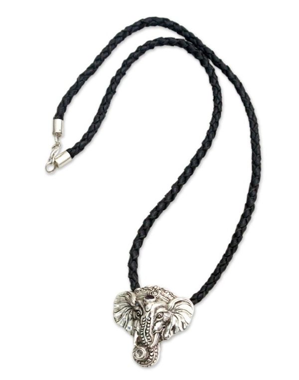 Alternate image for Mens Handmade Sterling Silver and Amethyst Necklace Wise Ganesha