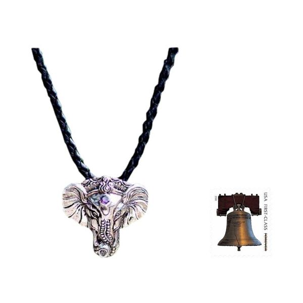 Alternate image for Mens Handmade Sterling Silver and Amethyst Necklace Wise Ganesha