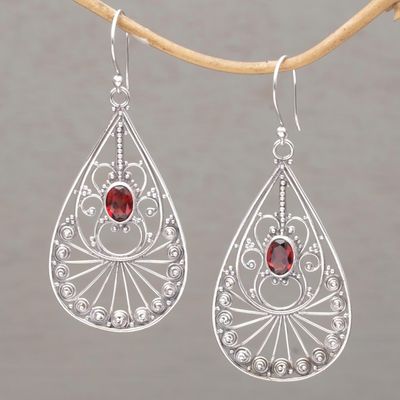 Alternate image for Garnet and Sterling Silver Dangle Earrings from Bali Divine Tears