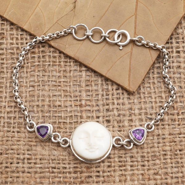 Alternate image for Amethyst and Sterling Silver Moon Bracelet Purple Moonlight