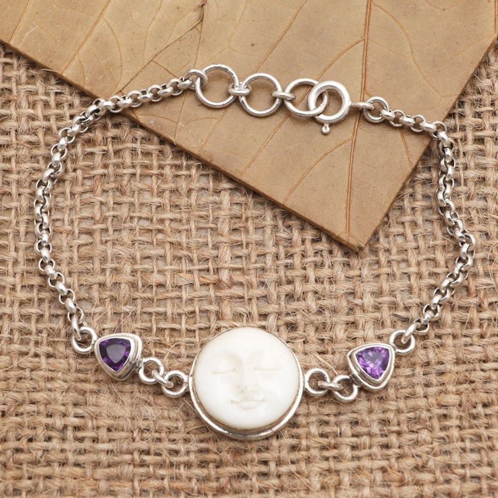 Amethyst and Sterling Silver Moon Bracelet 'Purple Moonlight'