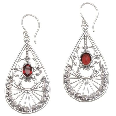 Alternate image for Garnet and Sterling Silver Dangle Earrings from Bali Divine Tears