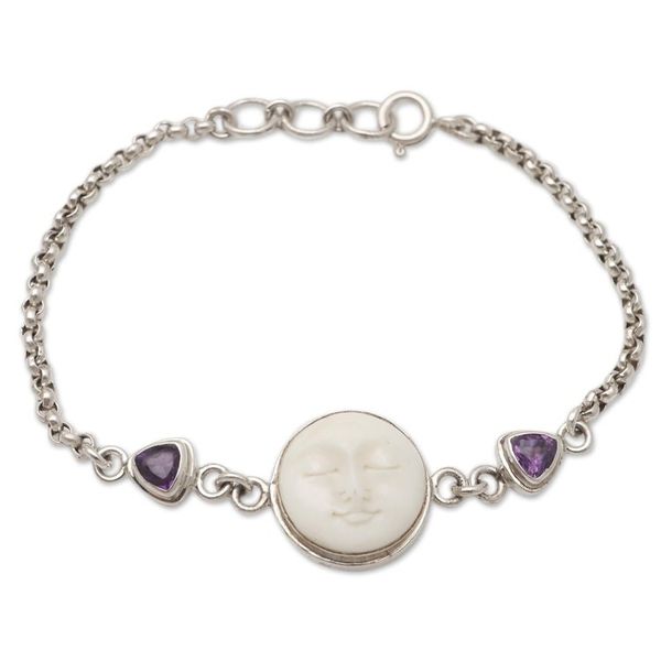 Alternate image for Amethyst and Sterling Silver Moon Bracelet Purple Moonlight