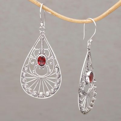 Alternate image for Garnet and Sterling Silver Dangle Earrings from Bali Divine Tears