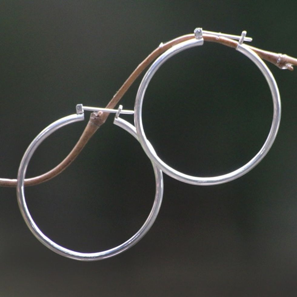 Unique Sterling Silver Hoop Earrings 2 Inch 'Moonlit Goddess'