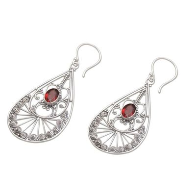 Alternate image for Garnet and Sterling Silver Dangle Earrings from Bali Divine Tears