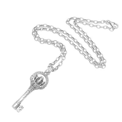 Alternate image for Ganesha-Themed Sterling Silver Pendant Necklace from Bali Key of Truth
