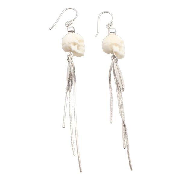 Alternate image for Long Garnet Dangle Earrings with Skull Motif Skull Talisman