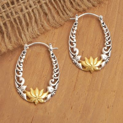 Alternate image for Lotus 18k Gold-Accented Sterling Silver Hoop Earrings Divine Soul