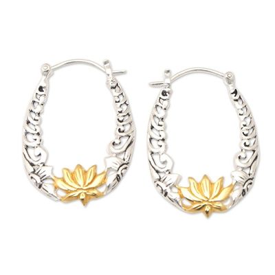Alternate image for Lotus 18k Gold-Accented Sterling Silver Hoop Earrings Divine Soul