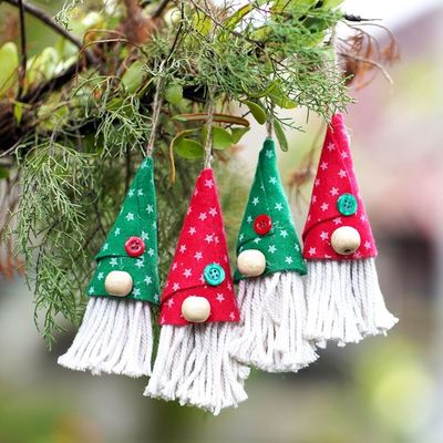 Alternate image for Handmade Cotton Christmas Tree Ornaments Set of 4 Santas Hat