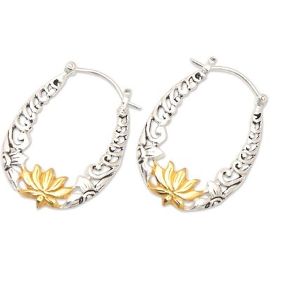 Alternate image for Lotus 18k Gold-Accented Sterling Silver Hoop Earrings Divine Soul