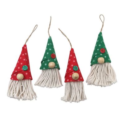Alternate image for Handmade Cotton Christmas Tree Ornaments Set of 4 Santas Hat