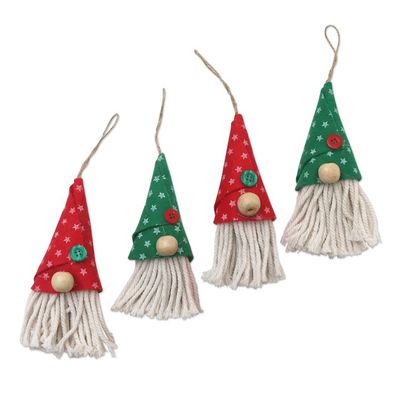 Alternate image for Handmade Cotton Christmas Tree Ornaments Set of 4 Santas Hat