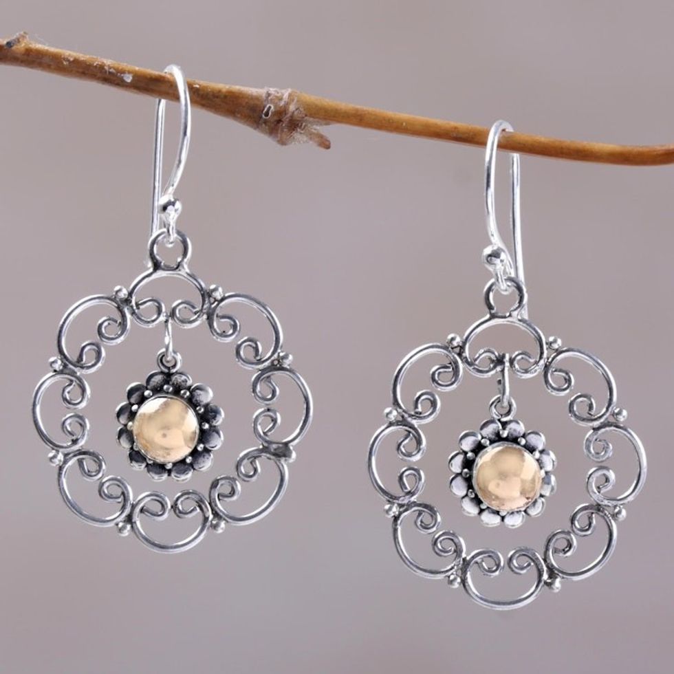 Sterling Silver and 18k Gold Accent Earrings 'Delightful Denpasar'