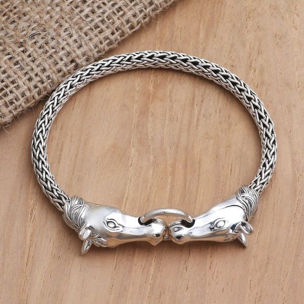 Alternate image for Sterling Silver Horse Head Chain Bracelet from Bali Twin Horses