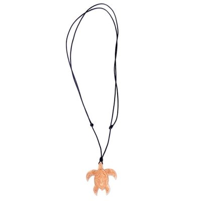 Alternate image for Turtle Bone Pendant Necklace with Leather Cord from Bali Gliding Turtle
