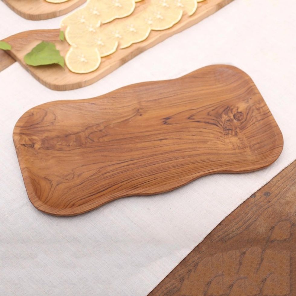 Wavy Teak Wood Platter Handcrafted in Bali 'Bali Wave'