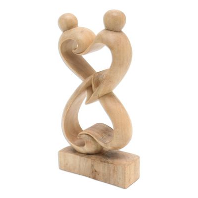 Alternate image for Abstract Crocodile Wood Statuette of Loving Couple from Bali Balanced Hearts